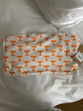 White Tennessee Volunteers Strapless Bandeau with Orange T Logo Print